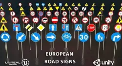 77 European Road Signs PBR Game-ready Low-poly 3D model