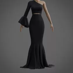 Black mermaid gown - prom dress with ruffled sleeve 3D model