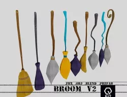Broom pack v2 low poly cartoon  Low-poly 3D model