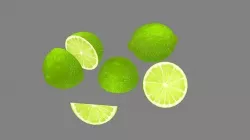 Cartoon green lemon and slice Low-poly 3D model