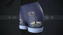 Female Blue Ripped Jeans Shorts  Low-poly 3D model