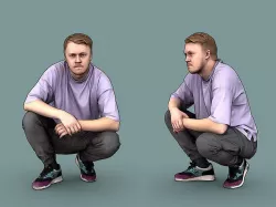 Guy in Purple T-shirt Squatting 3D model