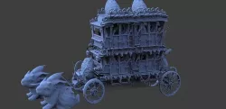 High polygon Stage Coach Horse Carriage with Bunny  3D model
