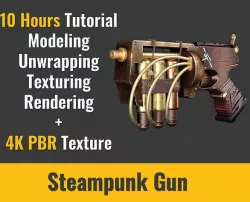 Steampunk gun and Full process Tutorial Low-poly 3D model