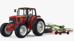 Tractor with Twin Rotor Rake Claas Liner 2700 Rigged 3D model