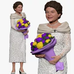 001268 smiling old woman in white dress and flowers 3D model