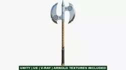  Battle Axe Silver - Medieval Weapon All PBR Textures Included Low-poly 3D model