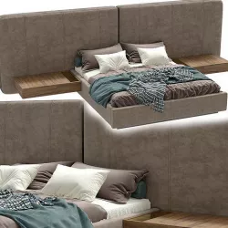 Bed With Integrated Nightstands Bonnie 3D model