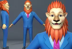 Cartoon lion business suit  character Low-poly 3D model