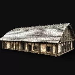 ENTERABLE LONG HOUSE BARN FOLK HUT FARM COTTAGE WOODEN CABIN AAA Low-poly 3D model