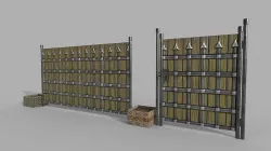 Fence with wooden gate and metal grate PBR Low-poly 3D model