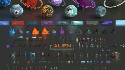 Low Poly Space Alien Worlds 3D Asset Pack Low-poly 3D model