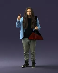 Man with dreadlocks and a balalaika 0284 3D model