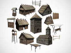 Medieval building pack Low-poly 3D model