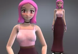 pink girl long dress Low-poly 3D model