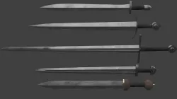 Set of Five One-Handed Swords Low-poly 3D model