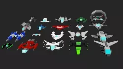 Spaceship Set Lowpoly Comic Style Low-poly 3D model
