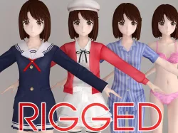 T pose rigged model of Megumi Kato anime girl 3D model