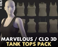 Tank tops pack Marvelous CLO 3D Genesis 8 zprj obj projects 3D model