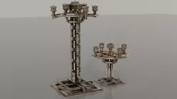 Two detailed game ready dwarven candlesticks Low-poly 3D model
