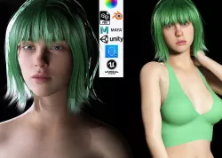 Billie Eilish game ready naked and clothed Low-poly 3D model
