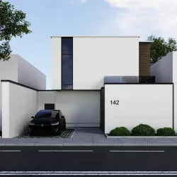  exterior high tech house model with car model tesla X 3D model