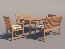 Garden table and seats set 3D model