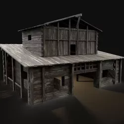 GRANARY WAREHOUSE MEDIEVAL BARN STORAGE STORE VILLAGE FANTASY Low-poly 3D model