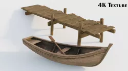 Old Wooden Row Boat And Dock Low-poly 3D model