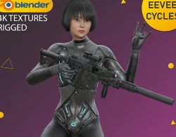 Realistic Female Character 196 - Cyber Suit -Rigged -4K Textures Low-poly 3D model