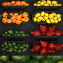 Set Of Fruits Lime  Lemon Citrus Pomegranate 3D model