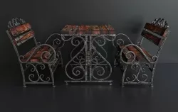 Table with benches in wrought iron 3D model