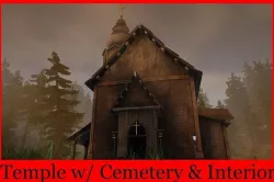 Temple with cemetery and interior Low-poly 3D model