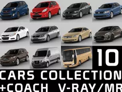 10 cars collection coach 3D model