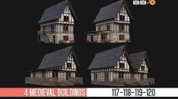 4 Old Medieval Building Pack 4K Textures GameReady 117 to 120 Low-poly 3D model