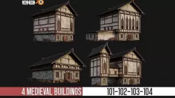 4 Old Medieval Buildings Pack 4K Textures GameReady 101 to 104 Low-poly 3D model