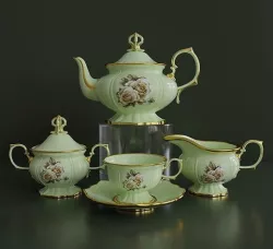Antique porcelain tea set with flowers 3D model