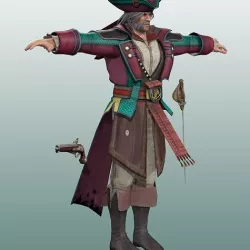 Captain Pirate Rig - with Gun and sword   Low-poly 3D model