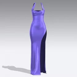  DRESS  PURPLE LILAC BLUE SLIT  DETAIL HEART  NECKLINE  FABRIC  3D model