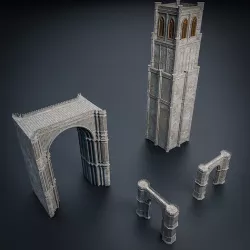 GOTHIC CASTLE BRIDGE MODULAR Low-poly 3D model
