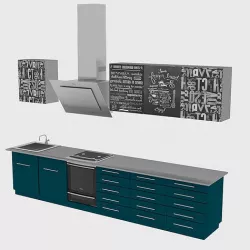 Loft kitchen with blue facades 3D model