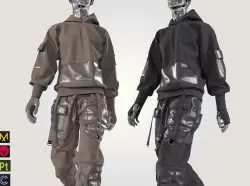 Man techwear outfit pants hoodie cyberpunk 3D model