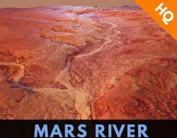 Mars River Desert Terrain Landscape Planet Mountains Aerial  Low-poly 3D model