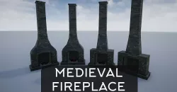 Medieval Stone Burnt and Burning Fireplace Low-poly 3D model