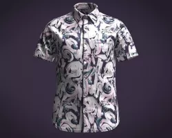 Mens Swirls Printed Short Sleeve Shirt 3D model