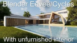 Modern villa 2021 Blender Eevee and Cycles 3 without furniture Low-poly 3D model