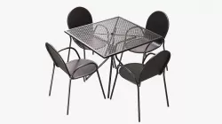 Square Mesh Dining Table with Armchairs 3D model