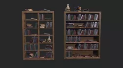Stylized alchemist shelves with books and skull 3D model
