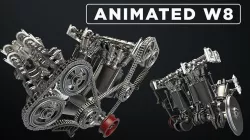 W8 Engine Working Animated 3D model