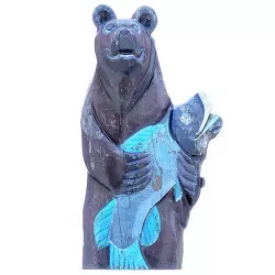 Wooden brown bear with fish 3D model